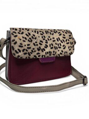Soruka Multi-Color Leather Crossbody Bag Women Reversible Flap Top Cow Hair